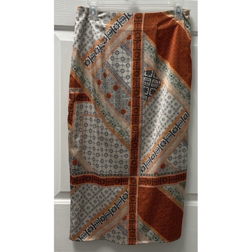 MOTF Mid Straight & Pencil Skirt Women's M Multi Geo Print Part Lined Slit